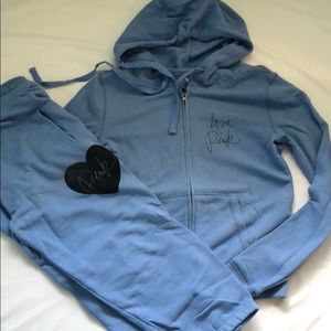 VS Pink XS Zip up Hoodie & Cropped Sweats Set NEW